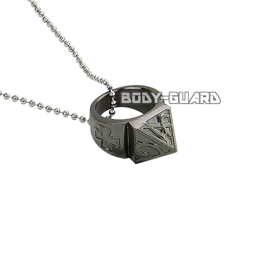 リングネックレス　ナックル型　ピラミッド　ダークシルバー△
