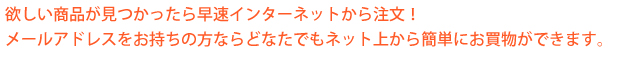 欲しい商品が見つかったら早速インターネットから注文！メールアドレスをお持ちの方ならどなたでもネット上から簡単にお買い物ができます。